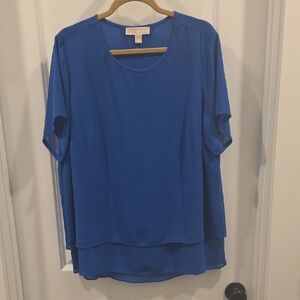 Michael Kors Cobalt Blue Layered Short Sleeve Top 1X